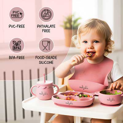 NaiLeye’s Silicone Baby Feeding Set | 7-Piece BPA-Free (6+ Months)